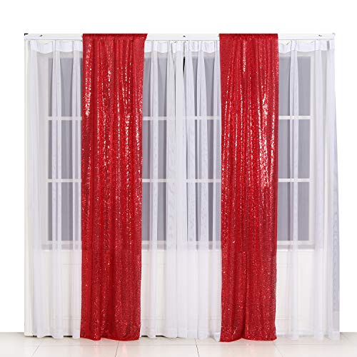 Red Sequin Backdrop Curtains,2ft x 8ft Sequin Photography Backdrop Curtain 2 Panels for Party Decoration, Red