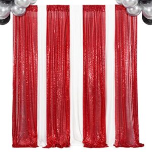 Red Sequin Backdrop Curtains,2ft x 8ft Sequin Photography Backdrop Curtain 2 Panels for Party Decoration, Red