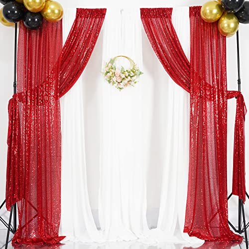 Red Sequin Backdrop Curtains,2ft x 8ft Sequin Photography Backdrop Curtain 2 Panels for Party Decoration, Red