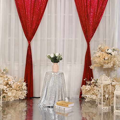 Red Sequin Backdrop Curtains,2ft x 8ft Sequin Photography Backdrop Curtain 2 Panels for Party Decoration, Red