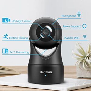 owltron 1080P Pet Camera, Pan Tilt Cam for Baby Monitor, Wi-Fi Home Security Indoor Camera for Dog or Cat, Motion Detection & Tracking, Night Vision, 2-Way Audio, Compatible with Alexa