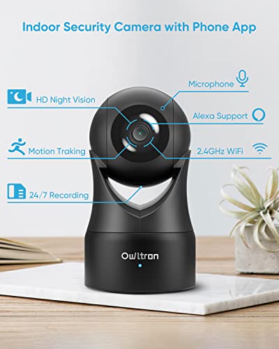 owltron 1080P Pet Camera, Pan Tilt Cam for Baby Monitor, Wi-Fi Home Security Indoor Camera for Dog or Cat, Motion Detection & Tracking, Night Vision, 2-Way Audio, Compatible with Alexa