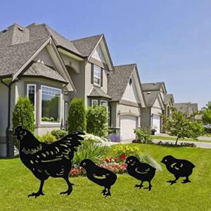 INCAUCA 4Pcs Metal Chicken Garden Stakes, Decorative Hen and Chicks Yard Stakes, Metal Animal Yard Decor, Chicken Art Silhouette Statue for Lawn Patio Gazon Outdoor Ornament