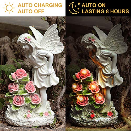 Voveexy Garden Figurines Angel Garden Statue Outdoor Decor, Solar Powered Resin Sculpture with 5 LEDs Art Decoration for Patio Lawn Yard Porch, Ornament Housewarming Garden Gift, 12.8 x 7.5 x 6.1 Inch