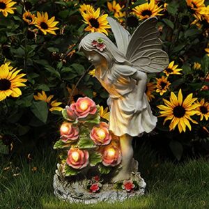 voveexy garden figurines angel garden statue outdoor decor, solar powered resin sculpture with 5 leds art decoration for patio lawn yard porch, ornament housewarming garden gift, 12.8 x 7.5 x 6.1 inch