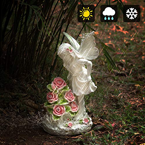 Voveexy Garden Figurines Angel Garden Statue Outdoor Decor, Solar Powered Resin Sculpture with 5 LEDs Art Decoration for Patio Lawn Yard Porch, Ornament Housewarming Garden Gift, 12.8 x 7.5 x 6.1 Inch