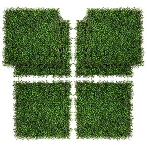 grass wall 6 pcs, 20”x20” artificial boxwood backdrop panels topiary hedge plant 4 layers faux boxwood decoration for garden,fence,backyard,background wall (6, 20inch x 20 inch)