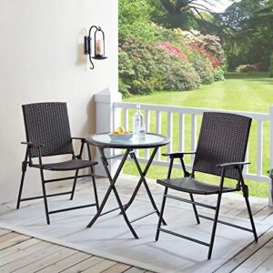 rimba outdoor 3 pieces wicker folding bistro set, balcony table and chairs sets, garden backyard furniture