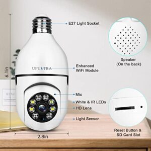 light bulb Security Camera Wireless 1080P, PTZ E27 360 Degree Panoramic Wireless Connector with WiFi,Smart Motion Detection and Alarm,Two Way Audio,Night Vision, Remote Viewing with 64GB Memory Card