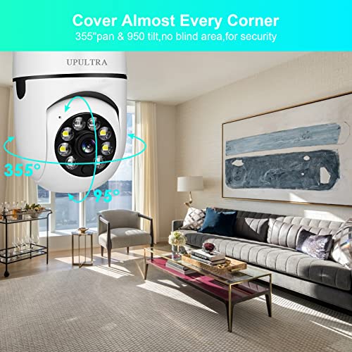 light bulb Security Camera Wireless 1080P, PTZ E27 360 Degree Panoramic Wireless Connector with WiFi,Smart Motion Detection and Alarm,Two Way Audio,Night Vision, Remote Viewing with 64GB Memory Card