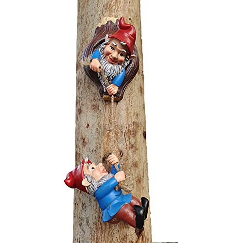 Gnome Tree Hugger Figurines Miniature Fairy Elf Climbing Tree Hanging Statue Garden Sculpture Decorative Outdoor Ornaments