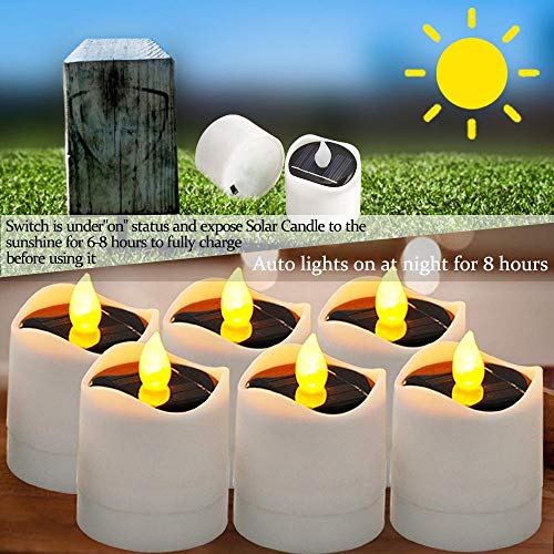 Solar Waterproof Tea Lights Candles,Autbye Warm White Flickering Flameless Electric Candle Lights,Romantic LED Pillar Candle Set for Wedding,Holiday,Garden,Outdoor Indoor Decoration(9 Pack)