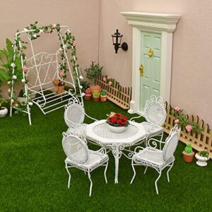 iland fairy garden accessories outdoor incl swing, table and chairs w/rose vines, dollhouse furniture set for dollhouse garden on 1/12 scale (elegant 16pcs)