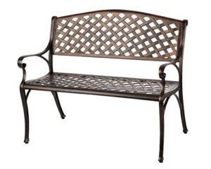 patio sense 61491 patio bench cast aluminum lightweight sturdy bench perfect for relaxing pause in garden, backyard patio basketweave design – antique bronze finish