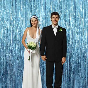 Twinkle Star 2 Pack Photo Booth Backdrop Foil Curtain Tinsel Backdrop Environmental Background for Birthday Party, Wedding, Graduation, Christmas Decorations (Light Blue)