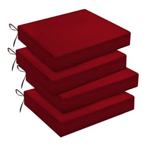 downluxe outdoor chair cushions, waterproof square corner memory foam seat cushions with ties for garden patio funiture, 18.5″ x 16″ x 3″, burgundy, 4 pack