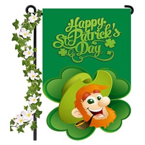 happy st. patrick’s day garden flag, lucky shamrocks st. patrick’s day garden flag 12×18 inch double sided clover decorative flag for outdoor party