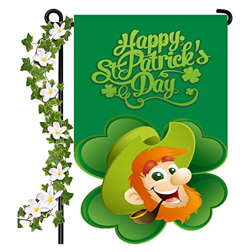 Happy St. Patrick's Day Garden Flag, Lucky Shamrocks St. Patrick's Day Garden Flag 12x18 Inch Double Sided Clover Decorative Flag for Outdoor Party