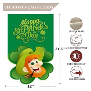 Happy St. Patrick's Day Garden Flag, Lucky Shamrocks St. Patrick's Day Garden Flag 12x18 Inch Double Sided Clover Decorative Flag for Outdoor Party