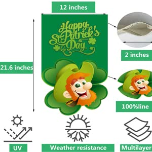 Happy St. Patrick's Day Garden Flag, Lucky Shamrocks St. Patrick's Day Garden Flag 12x18 Inch Double Sided Clover Decorative Flag for Outdoor Party