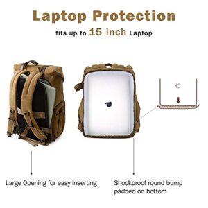 BAGSMART Camera Backpack, DSLR Camera Bag, Waterproof Camera Bag Backpack for Photographers, Fit up to 15" Laptop with Rain Cover and Tripod Holder, Khaki