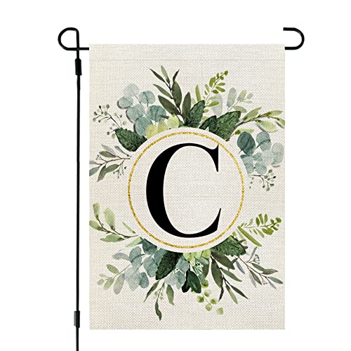 CROWNED BEAUTY Monogram Letter C Garden Flag Floral 12x18 Inch Double Sided for Outside Small Burlap Family Last Name Initial Yard Flag CF765-12