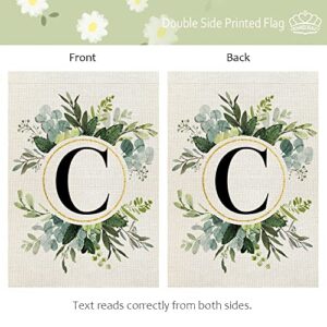 CROWNED BEAUTY Monogram Letter C Garden Flag Floral 12x18 Inch Double Sided for Outside Small Burlap Family Last Name Initial Yard Flag CF765-12