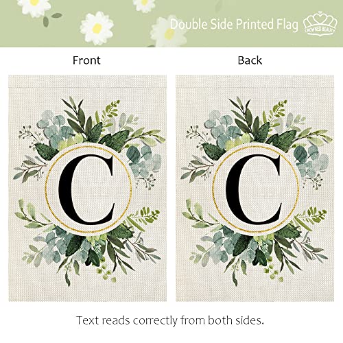 CROWNED BEAUTY Monogram Letter C Garden Flag Floral 12x18 Inch Double Sided for Outside Small Burlap Family Last Name Initial Yard Flag CF765-12