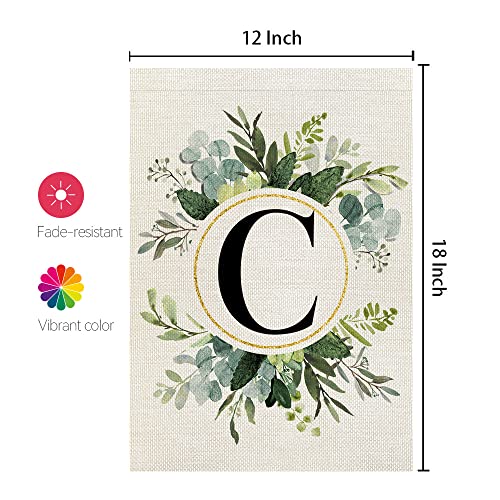 CROWNED BEAUTY Monogram Letter C Garden Flag Floral 12x18 Inch Double Sided for Outside Small Burlap Family Last Name Initial Yard Flag CF765-12