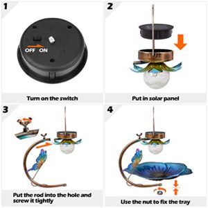 Birdream Solar Bird Feeder for Outside Hanging Wild Birdfeeders Seed Tray Outdoor Solar Powered Garden Light Metal Butterfly Decorative LED Landscape Lighting Waterproof 9.5 Inch Dia for Yard