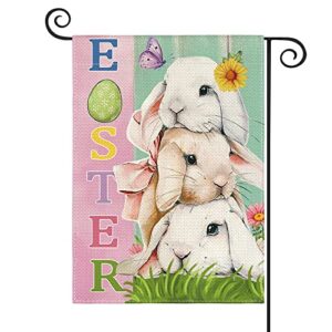 avoin colorlife easter bunny garden flag 12×18 inch double sided outside, lovely rabbit holiday yard outdoor decoration