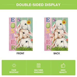 AVOIN colorlife Easter Bunny Garden Flag 12x18 Inch Double Sided Outside, Lovely Rabbit Holiday Yard Outdoor Decoration