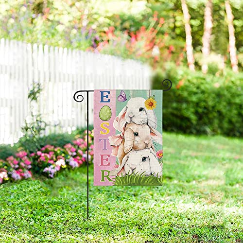 AVOIN colorlife Easter Bunny Garden Flag 12x18 Inch Double Sided Outside, Lovely Rabbit Holiday Yard Outdoor Decoration