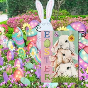 AVOIN colorlife Easter Bunny Garden Flag 12x18 Inch Double Sided Outside, Lovely Rabbit Holiday Yard Outdoor Decoration