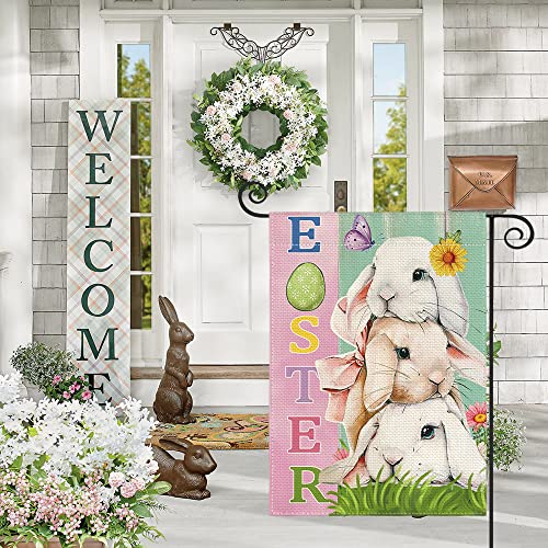 AVOIN colorlife Easter Bunny Garden Flag 12x18 Inch Double Sided Outside, Lovely Rabbit Holiday Yard Outdoor Decoration
