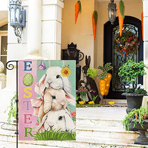 AVOIN colorlife Easter Bunny Garden Flag 12x18 Inch Double Sided Outside, Lovely Rabbit Holiday Yard Outdoor Decoration