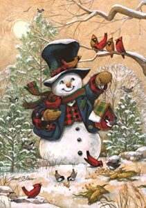 winter friends garden flag snowman & cardinals winter seasonal banner 12.5″x18″