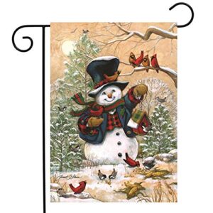 Winter Friends Garden Flag Snowman & Cardinals Winter Seasonal Banner 12.5"x18"