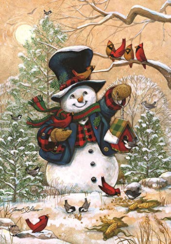 Winter Friends Garden Flag Snowman & Cardinals Winter Seasonal Banner 12.5"x18"