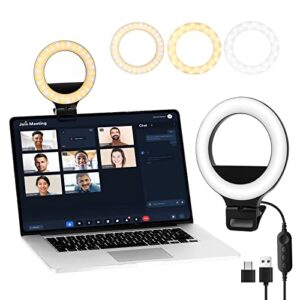 clip-on ring light for laptop/computer, 10 brightness levels, 3 light modes – perfect for video conferencing and live streaming, compatible with laptop, tablet and desktop computers