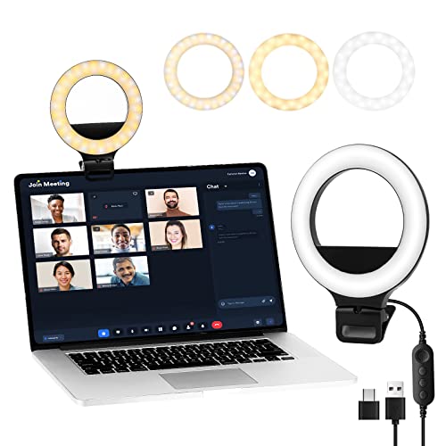 Clip-on Ring Light for Laptop/Computer, 10 Brightness Levels, 3 Light Modes - Perfect for Video Conferencing and Live Streaming, Compatible with Laptop, Tablet and Desktop Computers