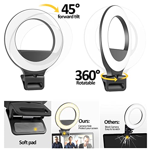 Clip-on Ring Light for Laptop/Computer, 10 Brightness Levels, 3 Light Modes - Perfect for Video Conferencing and Live Streaming, Compatible with Laptop, Tablet and Desktop Computers