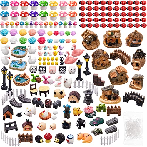 200 Pcs Miniature Fairy Garden Accessories, Including Animals, Mini Houses and DIY Dollhouse Decoration, Miniature Figurines, Micro Landscape Ornaments, Garden DIY Kit