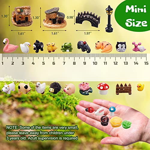 200 Pcs Miniature Fairy Garden Accessories, Including Animals, Mini Houses and DIY Dollhouse Decoration, Miniature Figurines, Micro Landscape Ornaments, Garden DIY Kit