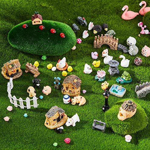 200 Pcs Miniature Fairy Garden Accessories, Including Animals, Mini Houses and DIY Dollhouse Decoration, Miniature Figurines, Micro Landscape Ornaments, Garden DIY Kit