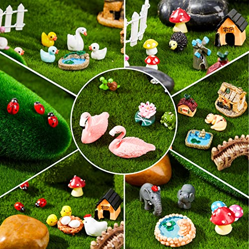 200 Pcs Miniature Fairy Garden Accessories, Including Animals, Mini Houses and DIY Dollhouse Decoration, Miniature Figurines, Micro Landscape Ornaments, Garden DIY Kit