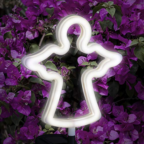 Exhart Garden Solar Lights, Decorative Angel Garden Stake, LED, Cute Yard and Pathway Decor, White Outline, 9.5 x 34.5 Inch