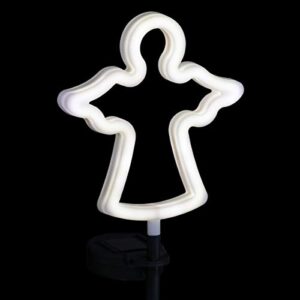 Exhart Garden Solar Lights, Decorative Angel Garden Stake, LED, Cute Yard and Pathway Decor, White Outline, 9.5 x 34.5 Inch