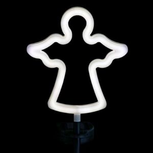 Exhart Garden Solar Lights, Decorative Angel Garden Stake, LED, Cute Yard and Pathway Decor, White Outline, 9.5 x 34.5 Inch