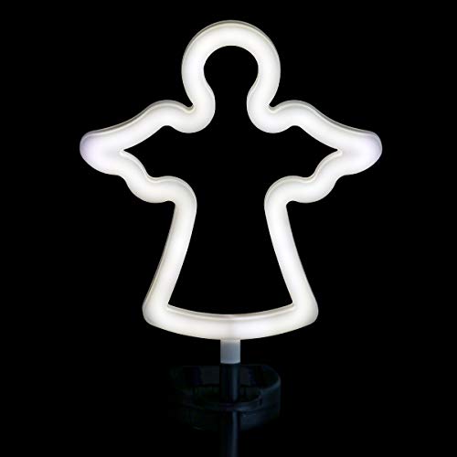 Exhart Garden Solar Lights, Decorative Angel Garden Stake, LED, Cute Yard and Pathway Decor, White Outline, 9.5 x 34.5 Inch